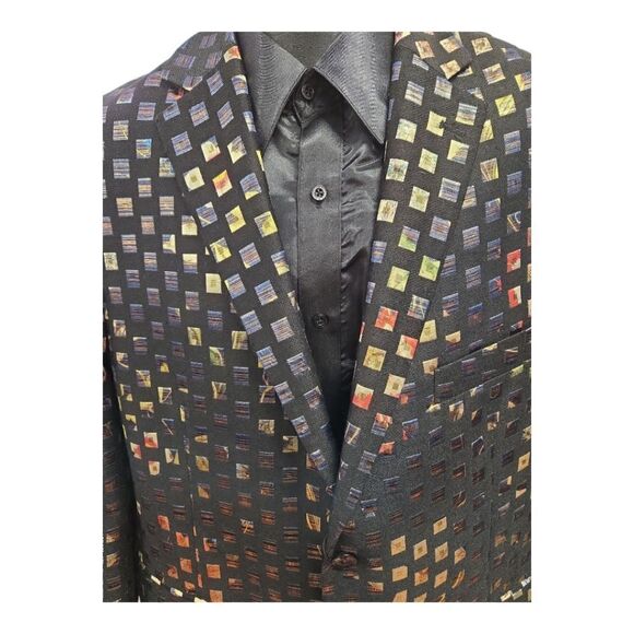 MEN'S EJ SAMUEL MULTI SQUARE COLOR ABSTRACT PATTERN COAT. J25 - Picture 3 of 7